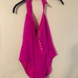 Neon Pink Dolce Vita Halter Bathing Suit